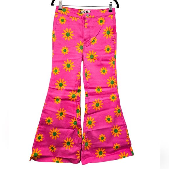 NWT Free People YouthQuake Retro 70s Printed Crop Jeans in Lipstick Combo - Picture 8 of 9